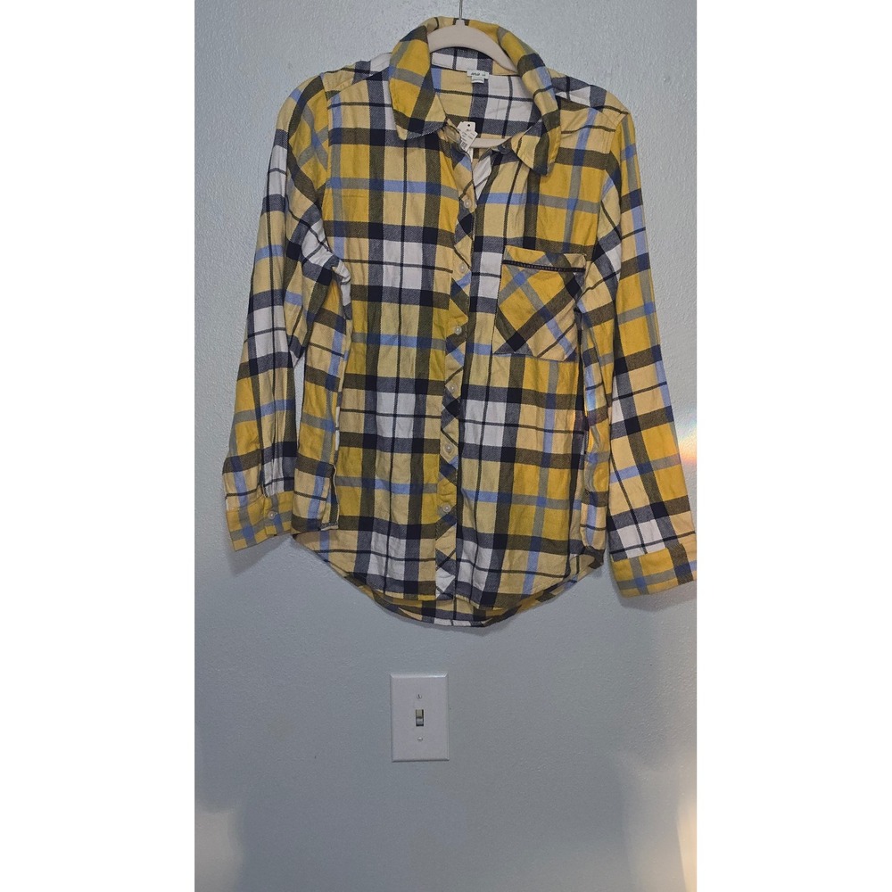 Aerie American Eagle Yellow Plaid Flannel Button Down Shirt Women Small NWT